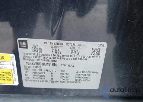 2017 Chevrolet Traverse Premier from USA, damaged, VIN 1GNKVJKD0HJ151854